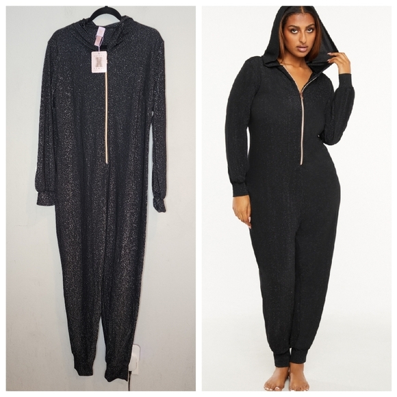 NWT Savage × Fenty Sleep & Shine Hooded Stretchy Onesie Black Sparkle Size XL